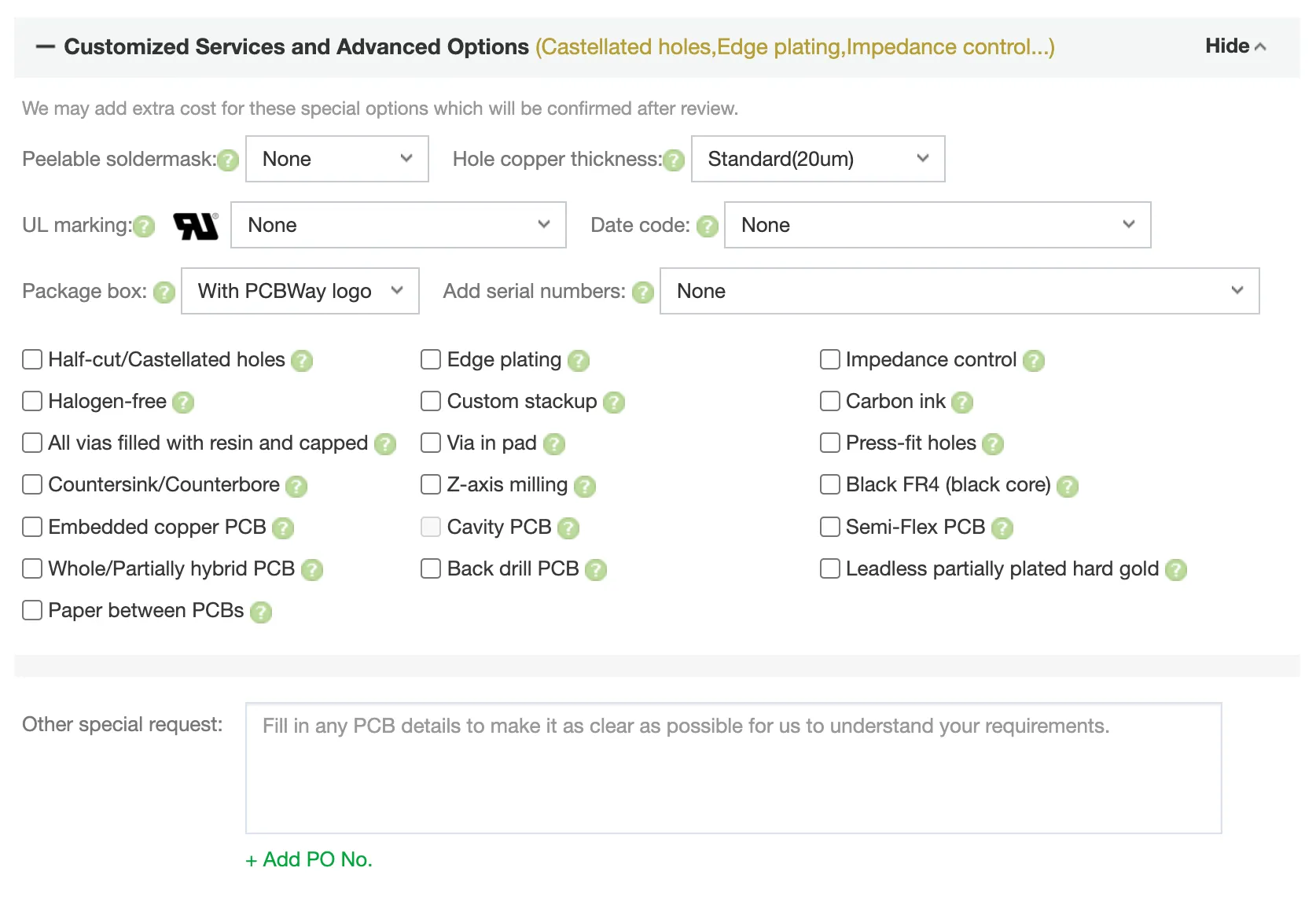 PCBWay advanced manufacturing options