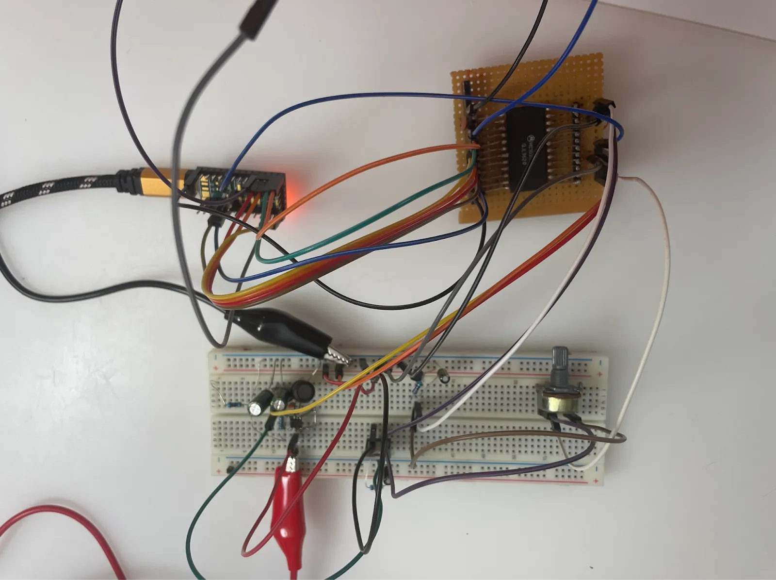 Quick test setup with the ADC, Teensy, and potentiometer